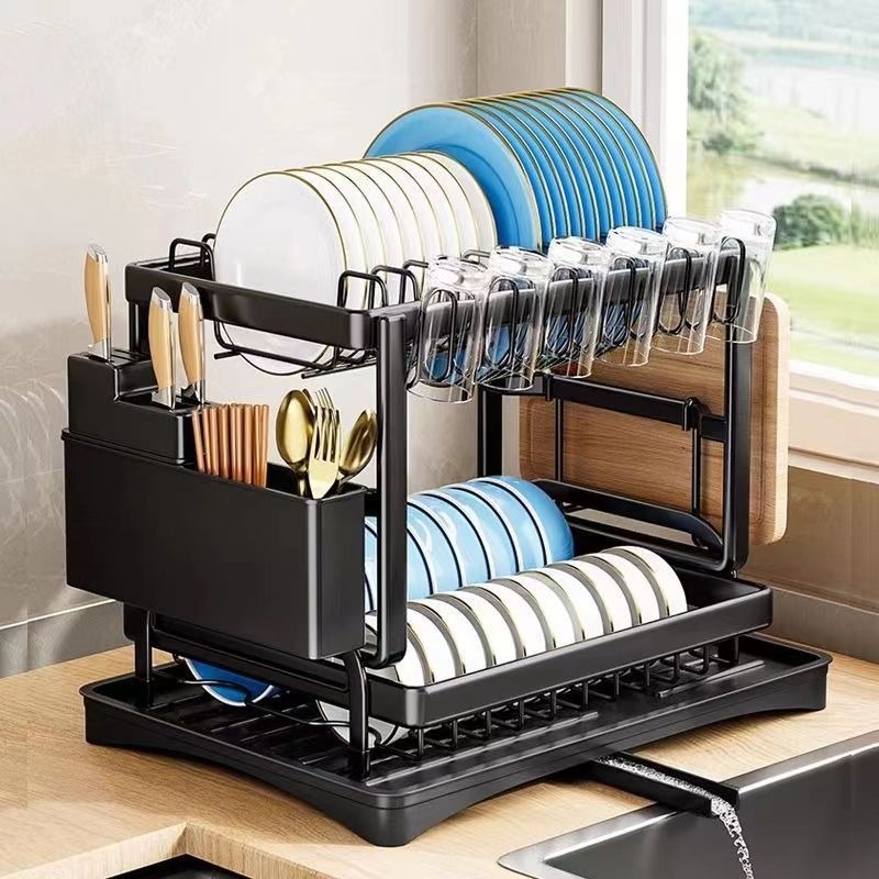 Commercial Kitchen Floor Drain - 2-tier Kitchen Drain Rack Dish Storage