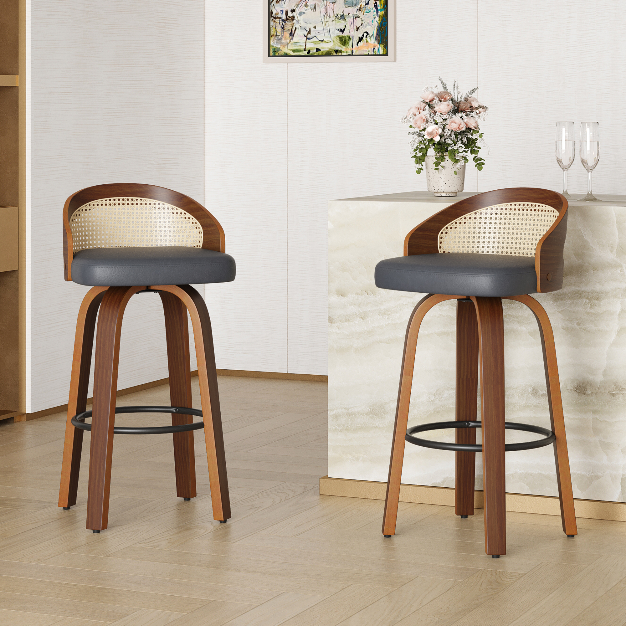 Commercial Kitchen Counter - Set of 2 Swivel Bar Stools,